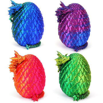 Yilcer 4Pcs 3D Printed Dragon Eggs With Dragon Inside Mini Dragon Egg Set Easter Eggs Articulated Dragon Easter Basket Stuffers Mystery Dragon Egg Fidget Toy Surprise 3D Printed Animals Toy Set