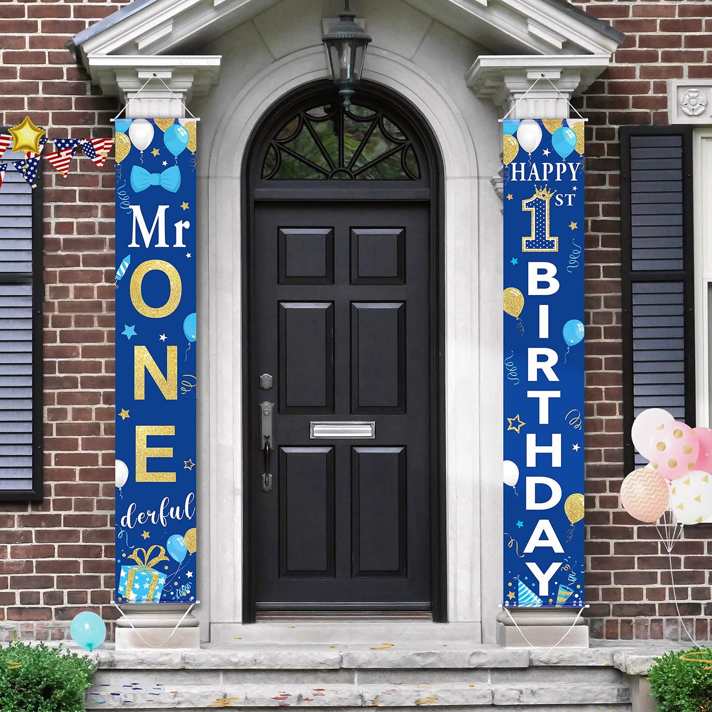 2 Pieces 1st Birthday Party Decorations Mr. Onederful Birthday Banner 1st Birthday Porch Sign Hanging Door Banner Welcome Porch 