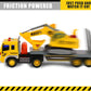 TOYTHRILL Tow Truck with Excavator Toy for Boys 2+ Year Old, Construction Truck Toy with Excavator, Semi Truck with Lights and S