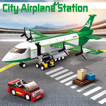 City Cargo Plane Building Set, Plane City Kits Building Blocks With Car, Luggage Tray, Movable Stairs, Compatible With Lego Plan