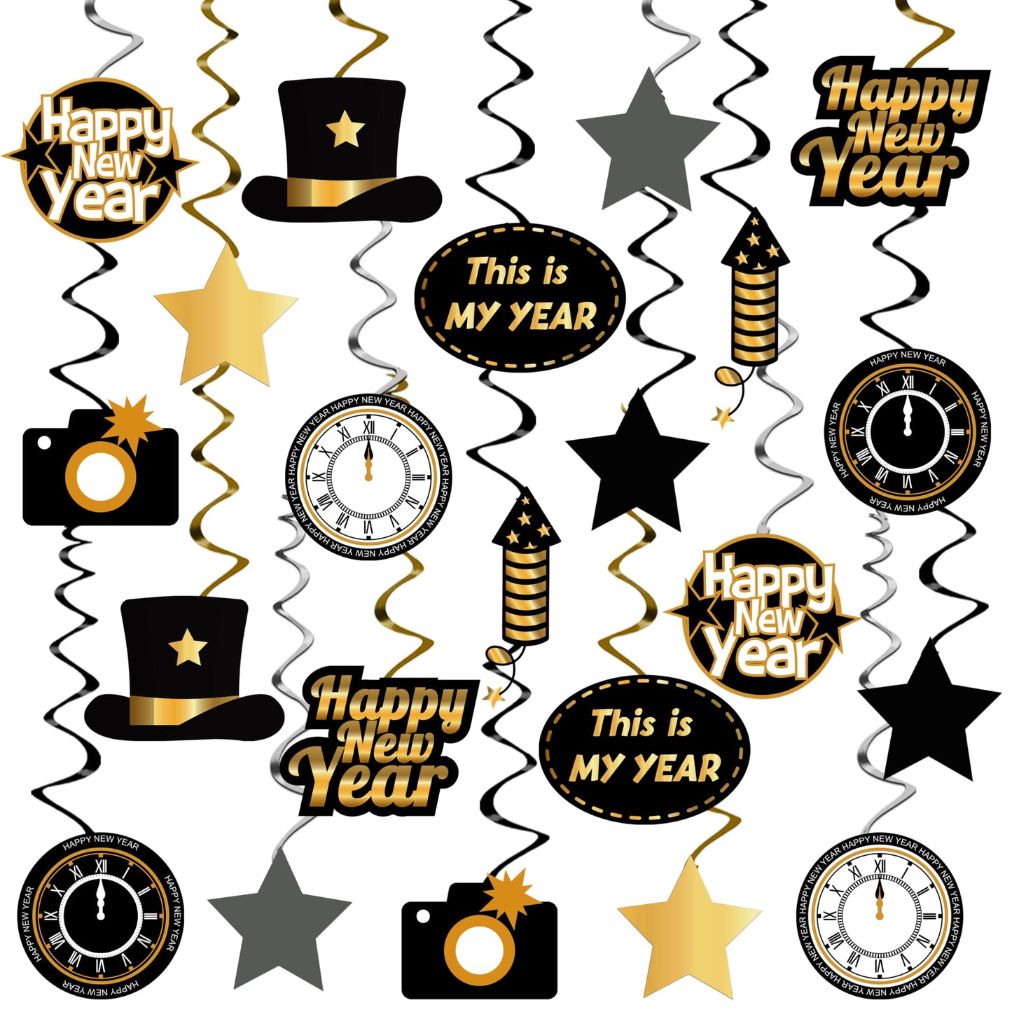 KatchOn, Happy New Year Hanging Swirls - Pack of 30, No DIY | Happy New Year Decorations 2025 | New Years Eve Party Supplies 202