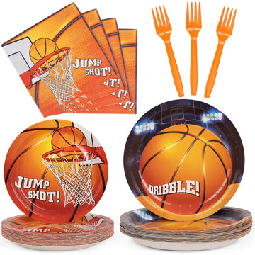Decorlife 96Pcs Basketball Party Supplies Serves 24, Basketball Plates And Napkins, Basketball Birthday Party Decorations For Boys