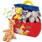 Bundaloo Plush Mini Zoo Playset - Giraffe, Elephant, Lion, Zebra - Interactive Animals, Carrier With Velcro Closure, Natural Sound Effects For Babies And Toddlers