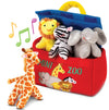 Bundaloo Plush Mini Zoo Playset - Giraffe, Elephant, Lion, Zebra - Interactive Animals, Carrier with hook and loop Closure, Natu