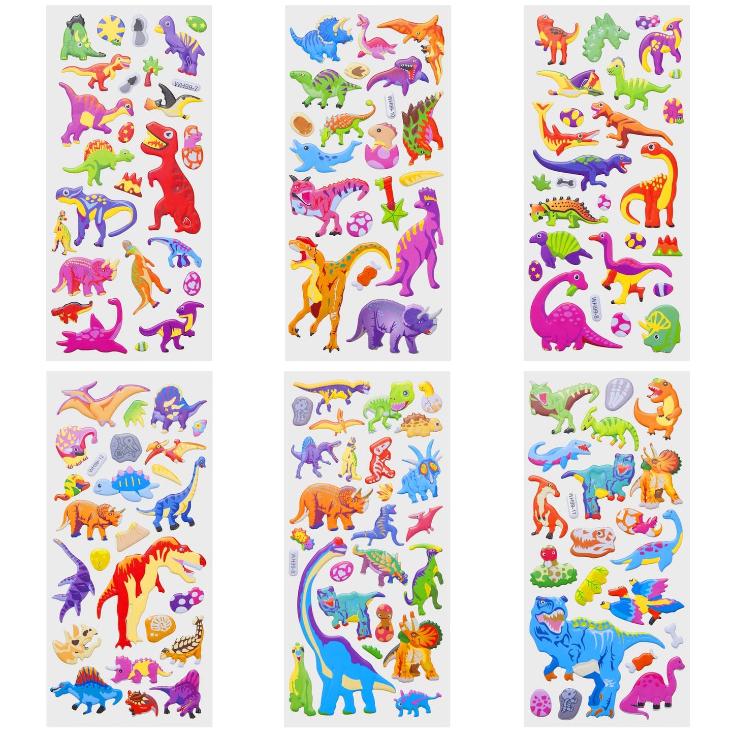 3D Puffy Dinosaur Stickers For Kids, 6 Sheets Reusable Foam Stickers For Toddler Boys Girls, Cute Dino Bubble Stickers For Scrap