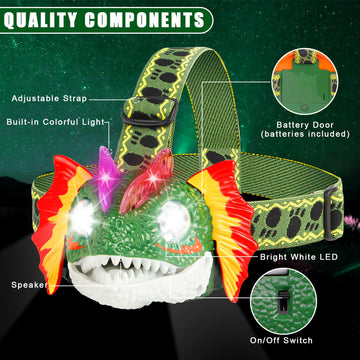 Dx Da Xin Dinosaur Headlamp Led Dilophosaurus Headlamp For Kids Camping Gear Essentials Dinosaur Toy Headlighs Flashlight For Boys Girls, Gift For Birthday Halloween Christmas New Year