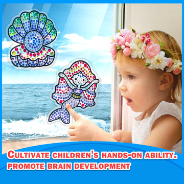 Yazhiji 6 Sheets Mermaid Diamond Window Art Craft Kits For Kids, Suncatcher Set For Ages 6 7 8 9 10 Seaweed Diy Painting For Gir
