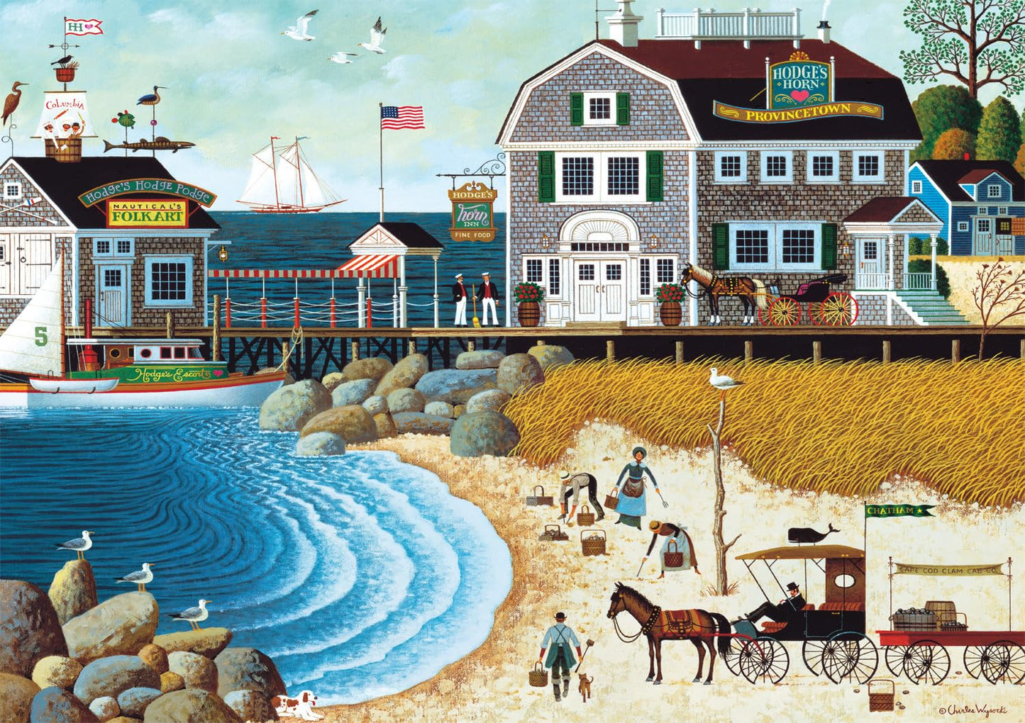 Buffalo Games - Charles Wysocki - Clammers At Hodges - 300 Piece Jigsaw Puzzle For Adults Challenging Puzzle Perfect For Game Nights - Finished Size Is 21.25 X 15.00