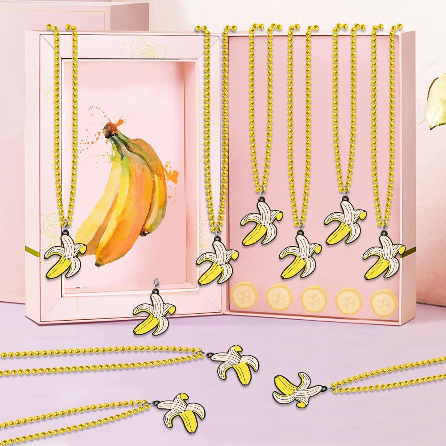 KeeStar 24 Pack Banana Necklace Party Favors for Fruit Themed Baby Shower, Birthday Party Goodie Bag Fillers,School Carnival Rew