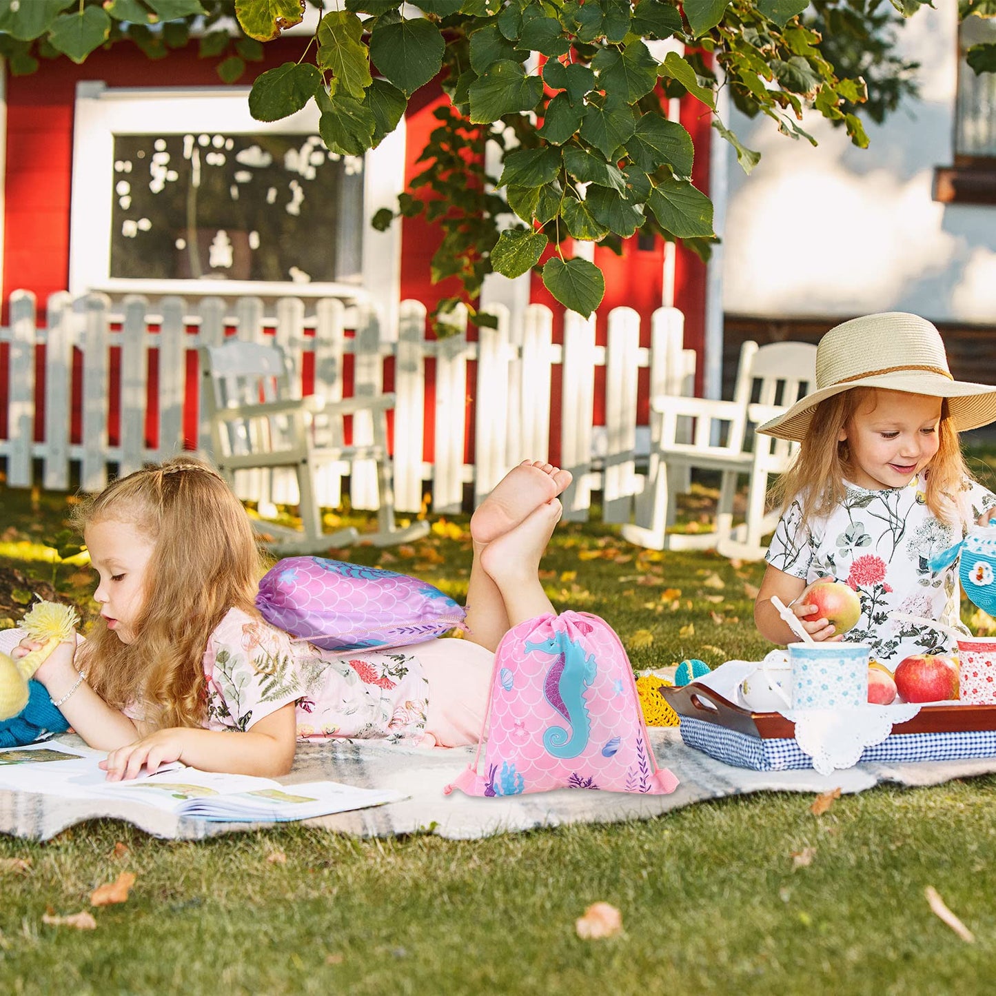 Clabby 16 Pcs Mermaid Party Favor Bags Mermaid Drawstring Bag Candy Gifts Sacks Backpack Bulk Birthday Fish Goodie Bags Under th