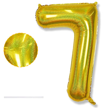 Giant 7 Number Balloons, 40 Inch Laser Gold Foil 7 Balloons Decor, Iridescent Globos Dorados Helium Self Inflating Mylar 7 Ballo