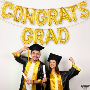 Katchon, Gold Congrats Grad Balloons - 16 Inch | Congrats Grad Banner Balloons For Graduation Decorations Class Of 2025 | Congratulations Balloons For Graduation Balloons Class Of 2025 Decorations