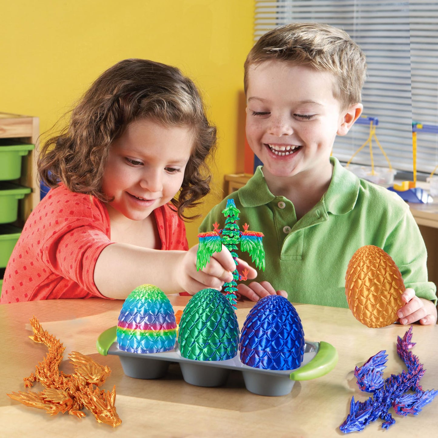 3D Printed Dragon Eggs with Dragon Inside  Easter Mystery Dragon Egg Articulated Crystal Dragon Fidget Toy  Surprise 3D Printed Dragon Egg with Wings Flying Animals Toy Easter Basket Stuffers 4PCS(A)