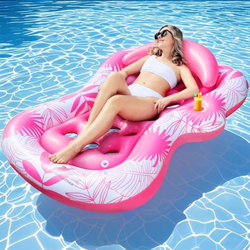 Adult Pool Floats With Cooling Water Holes & Cup Holder - 73''X50'' Extra-Wide Inflatable Lounger, Detachable Pillow, Stay Cool