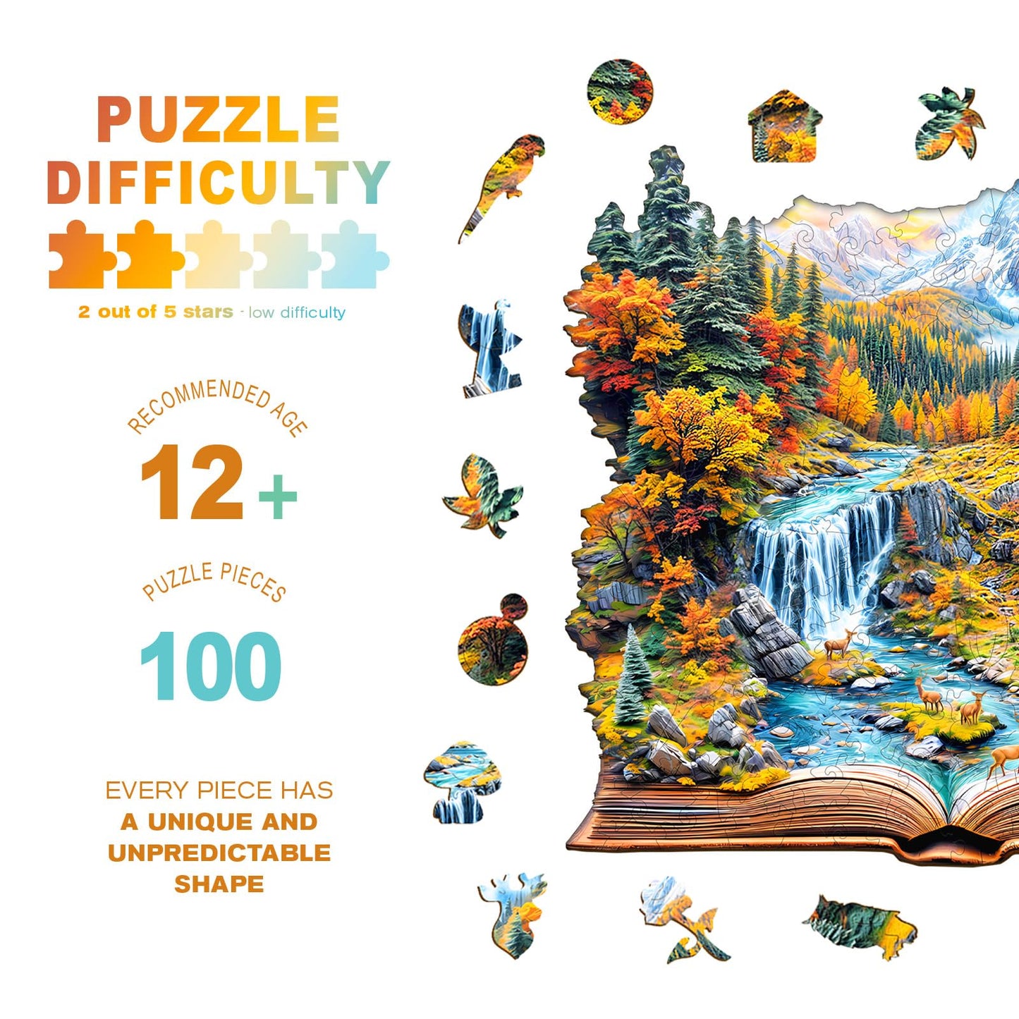 Wooden Puzzles for mature-themeds - Autumn Wonderland Wooden Jigsaw Puzzle - Unique Animal Shaped Wood Puzzles mature-themed - Christmas Birthday Gifts for mature-themeds/Friends/Family - 100pcs 8.5 * 8.3in
