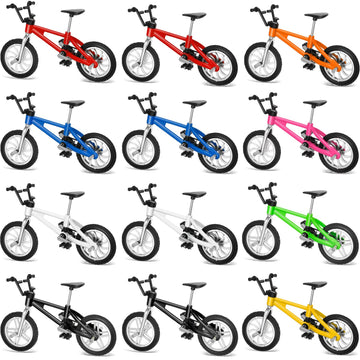 Gejoy 12 Pieces Finger Bikes Mini Bmx Bike Mini Bicycle Toy Miniature Bike Figurine For Kids Adults Christmas Birthday Party Gifts Collections Decoration(Cute Color)