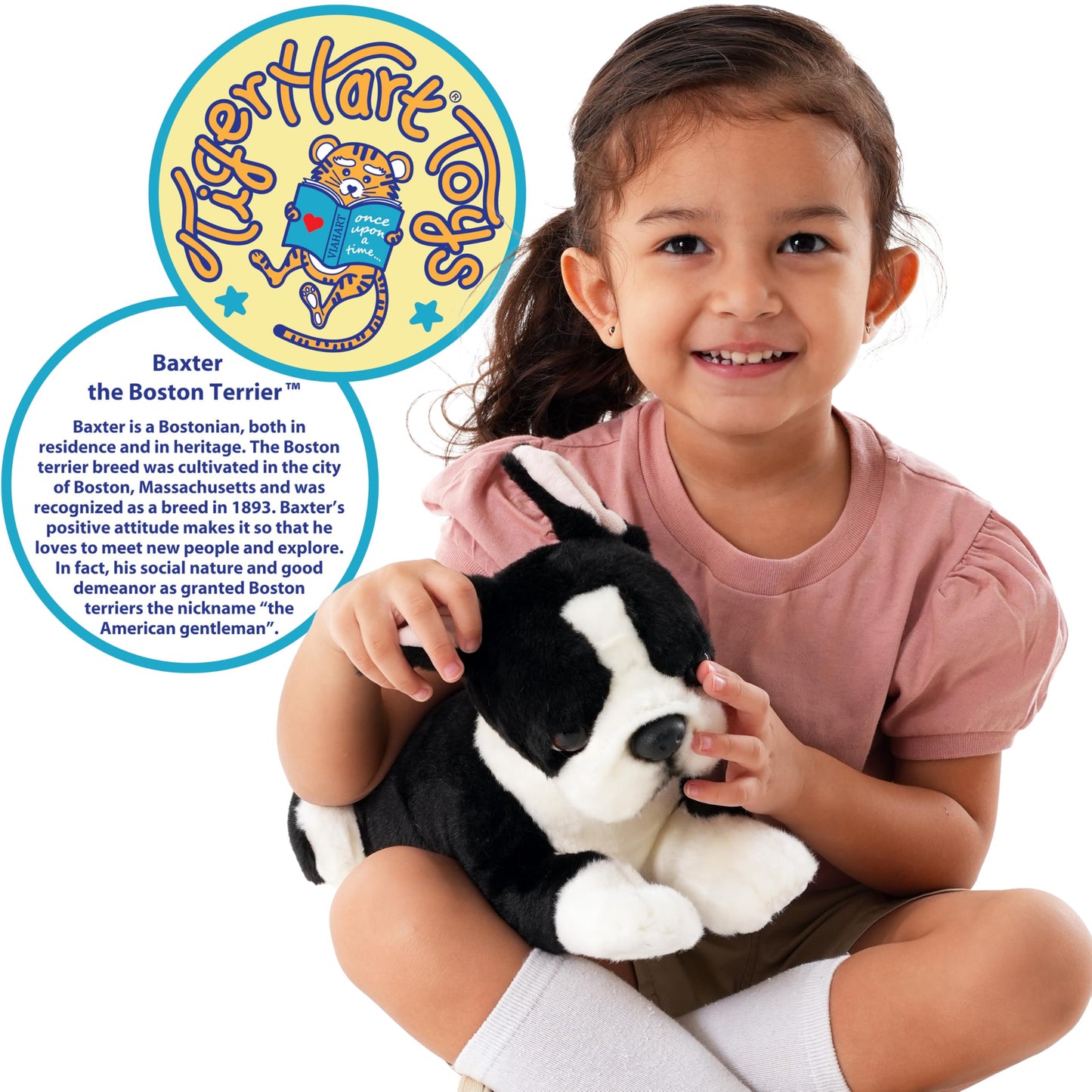 TigerHart 12 Inch Baxter The Boston Terrier Plush Dog Toy - White Soft Stuffed Animal