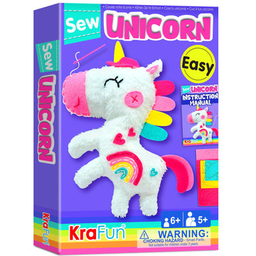 KRAFUN Beginner My First Unicorn Sewing Kit for Kids Art & Craft, Doll Plushie Animal, Instructions & Plush Felt Materials for L