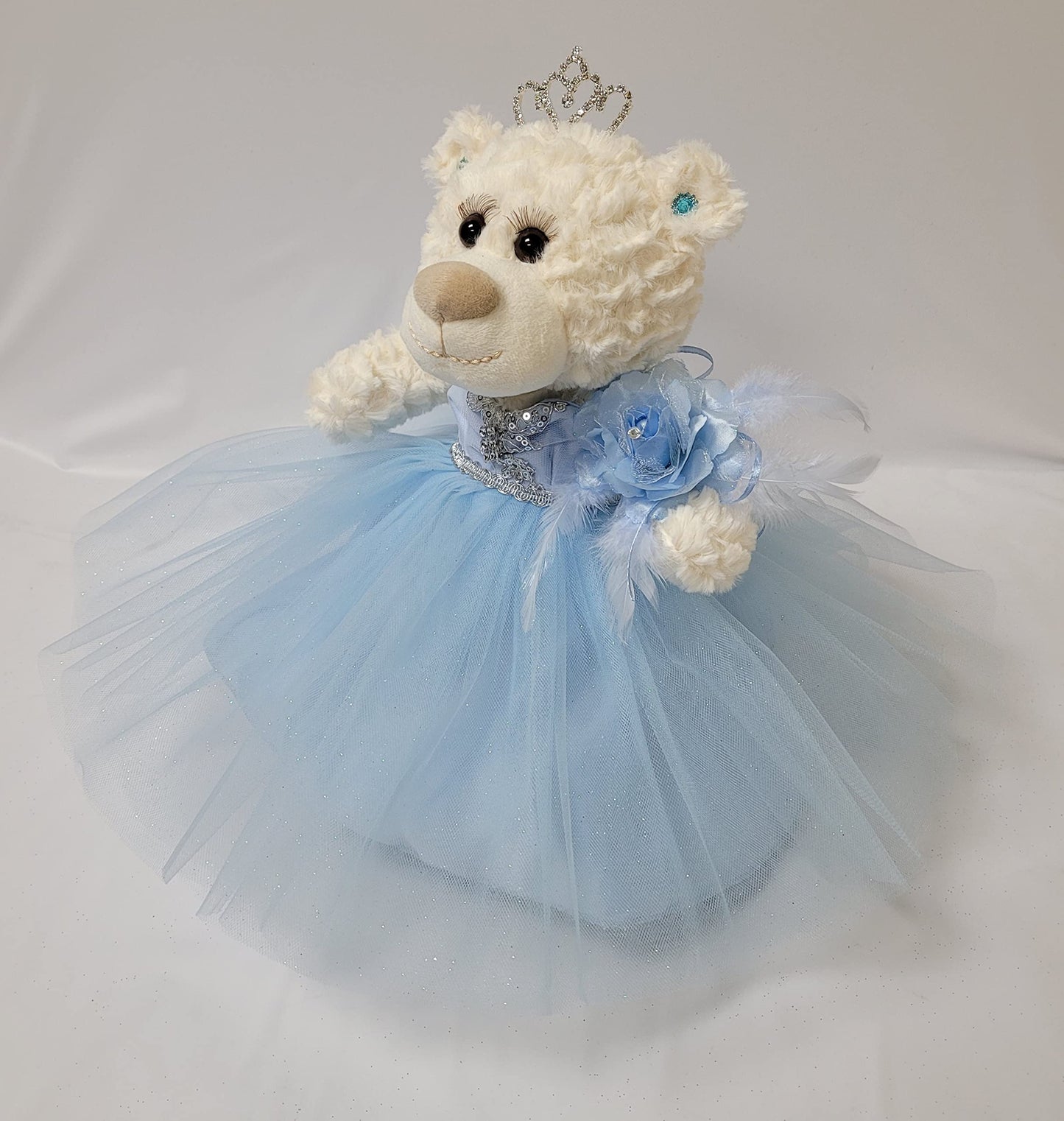 Kinnex Collections Since 1997 12'' Quince Anos Teddy Bear With Dress Embroidery Mis 15 Anos (Centerpiece) ~ B09631-4 (Baby Blue)
