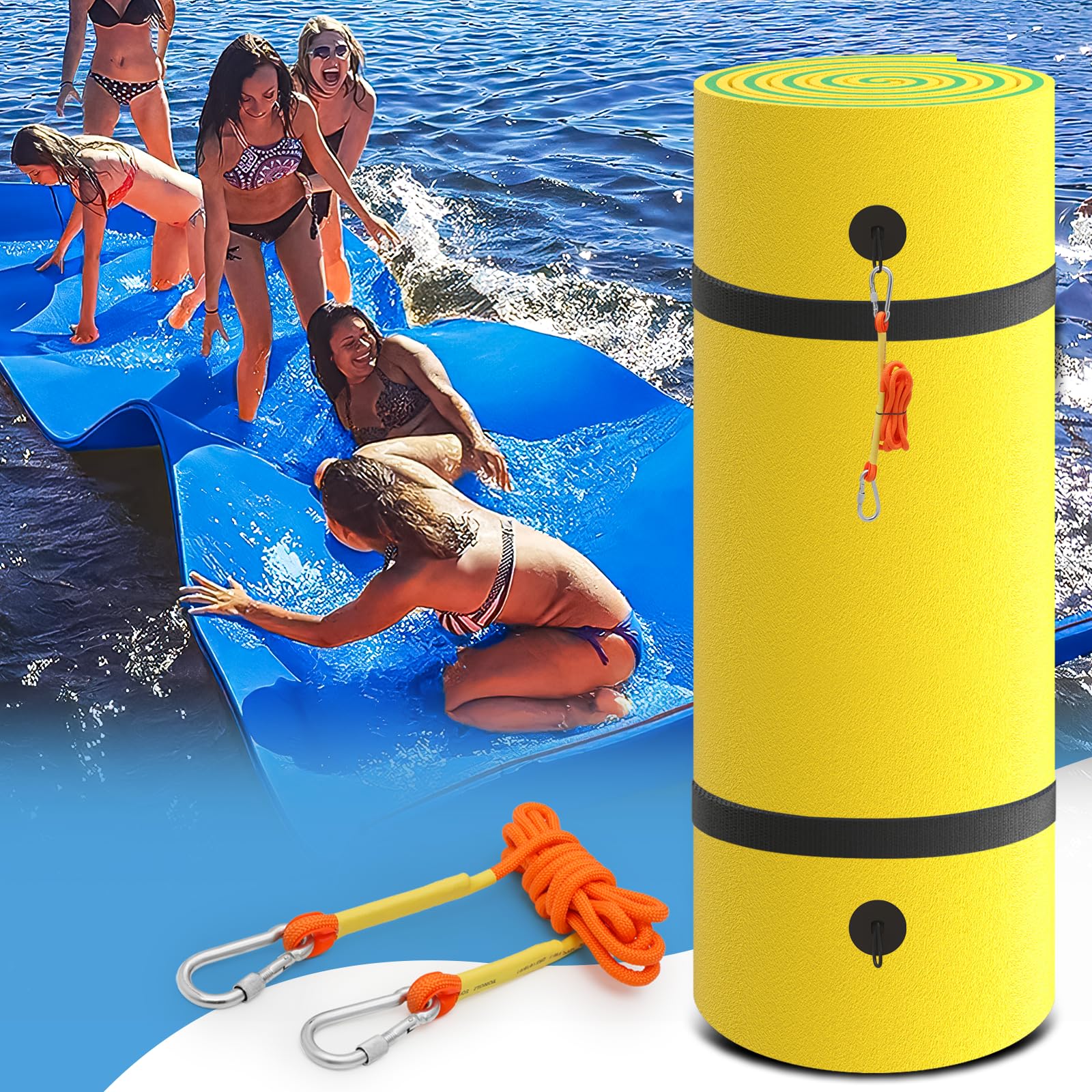 MADOG 9 x 6 Ft Outdoor Floating Water Mat for mature-themed Beach Lake Ocean Swimming Pool Large Size 3 Layer Tear Resistant XPE Foam Giant Swim Tanning Float Island Pad Raft Recreation Hck Lounger Yellow