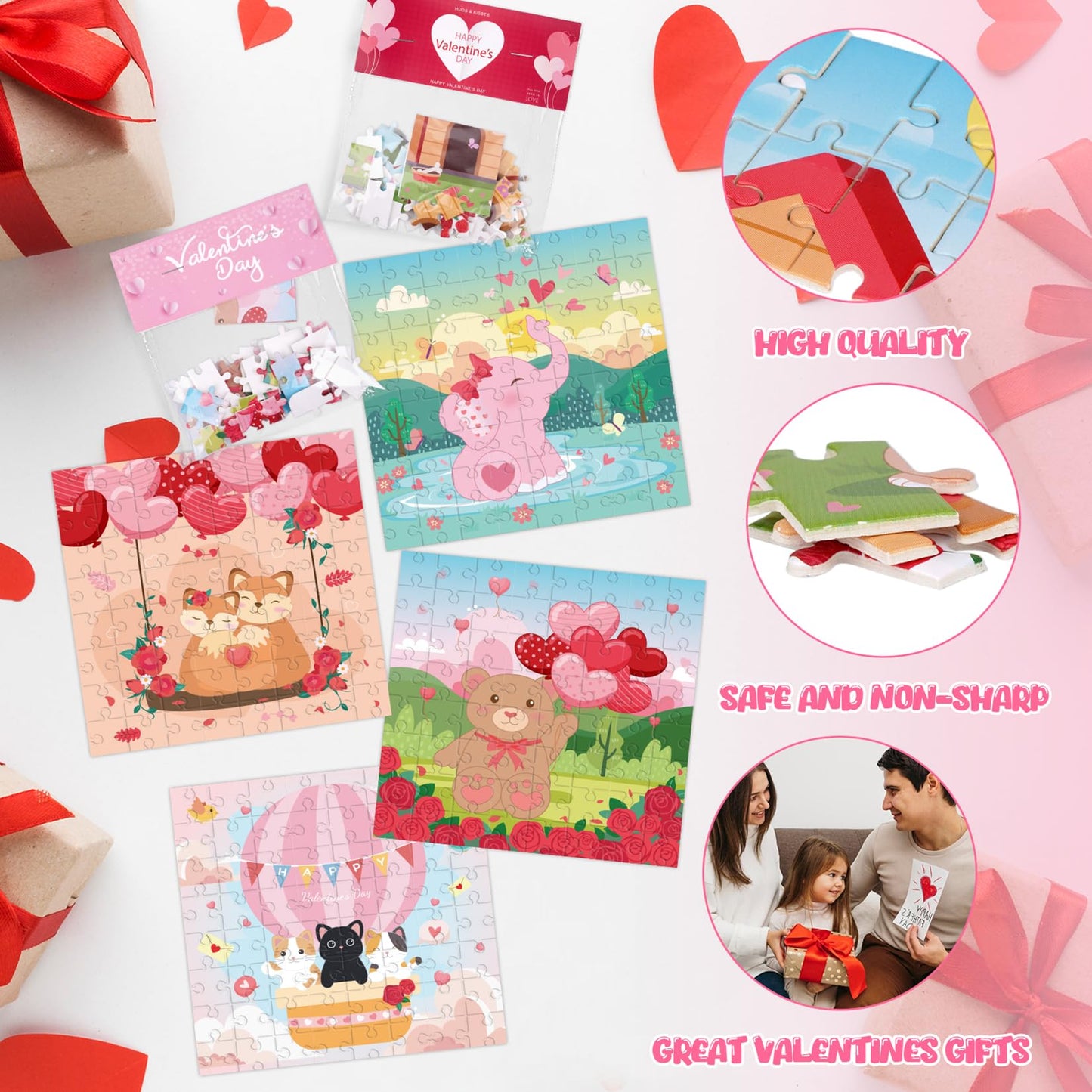 Valentine Day Gifts For Kids,24 Pack Puzzles Valentines Cards For Kids Classroom School,Valentine Party Favors For Boys Girls,Ki