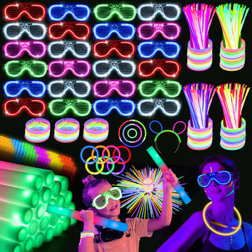 Shqdd248 Pcs Glow Party Supplies, 24 Pcs Foam Glow Sticks, 24 Pcs Led Glasses And 200 Pcs Glow Sticks Bracelets, Neon Party Favo
