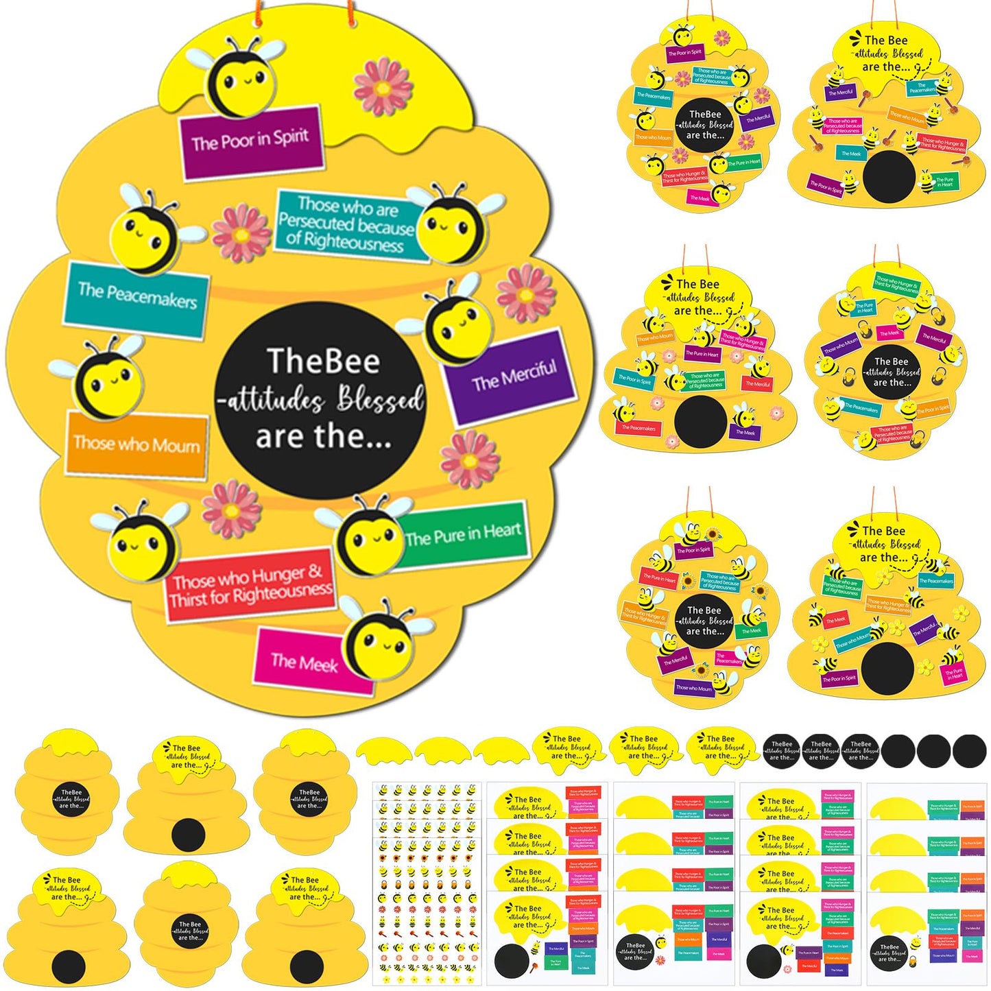 Memorywuu 24 Sets Christian Bible Crafts for Kids Bee Attitude Sign Craft Kit, Religious Crafts Sunday School VBS Crafts Beatitu