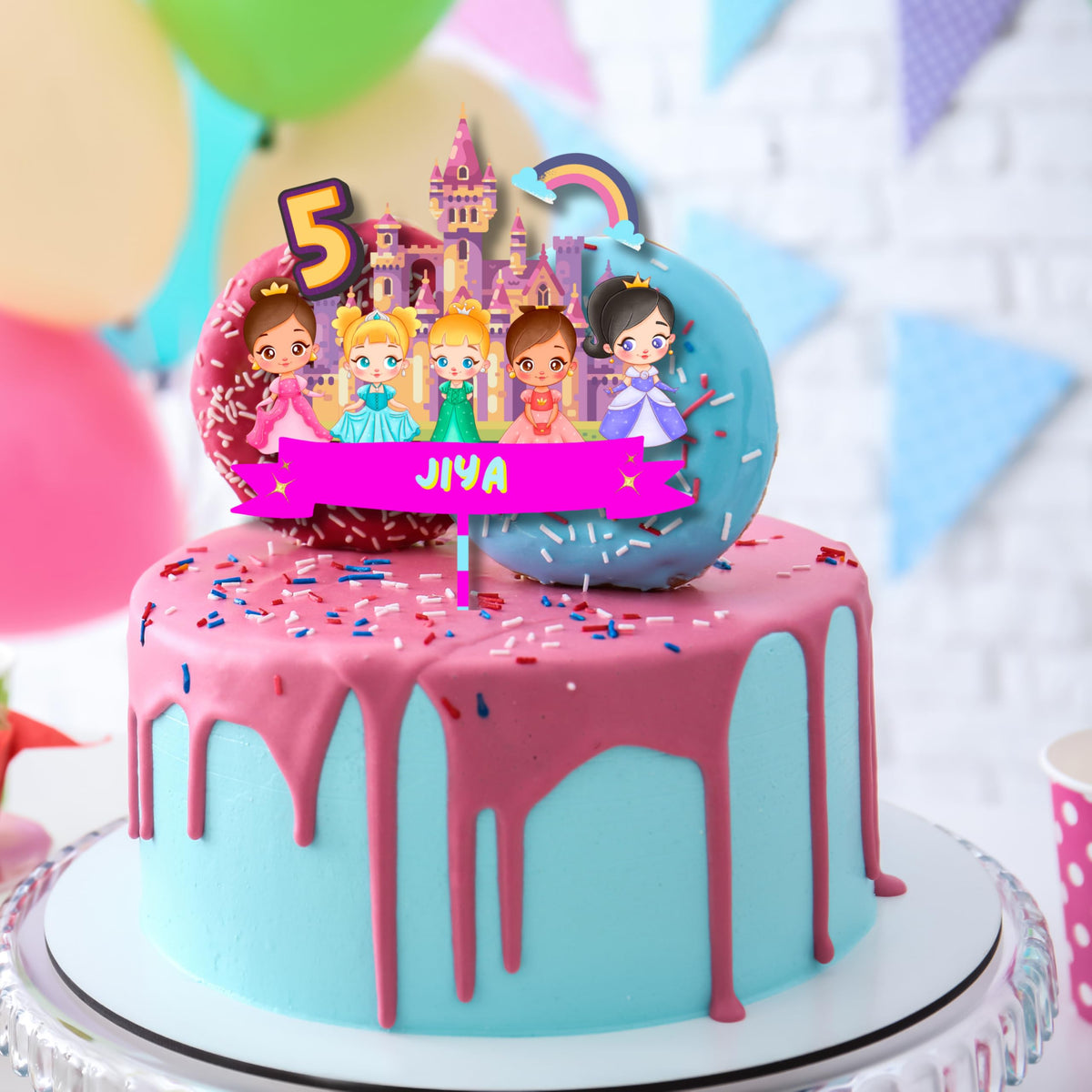 Yellow Nuts Personalised Cake Topper For Birthday Cartoon Princess Girls Theme Kids Boys Girls 1St Birthday Anniversary Props Ca