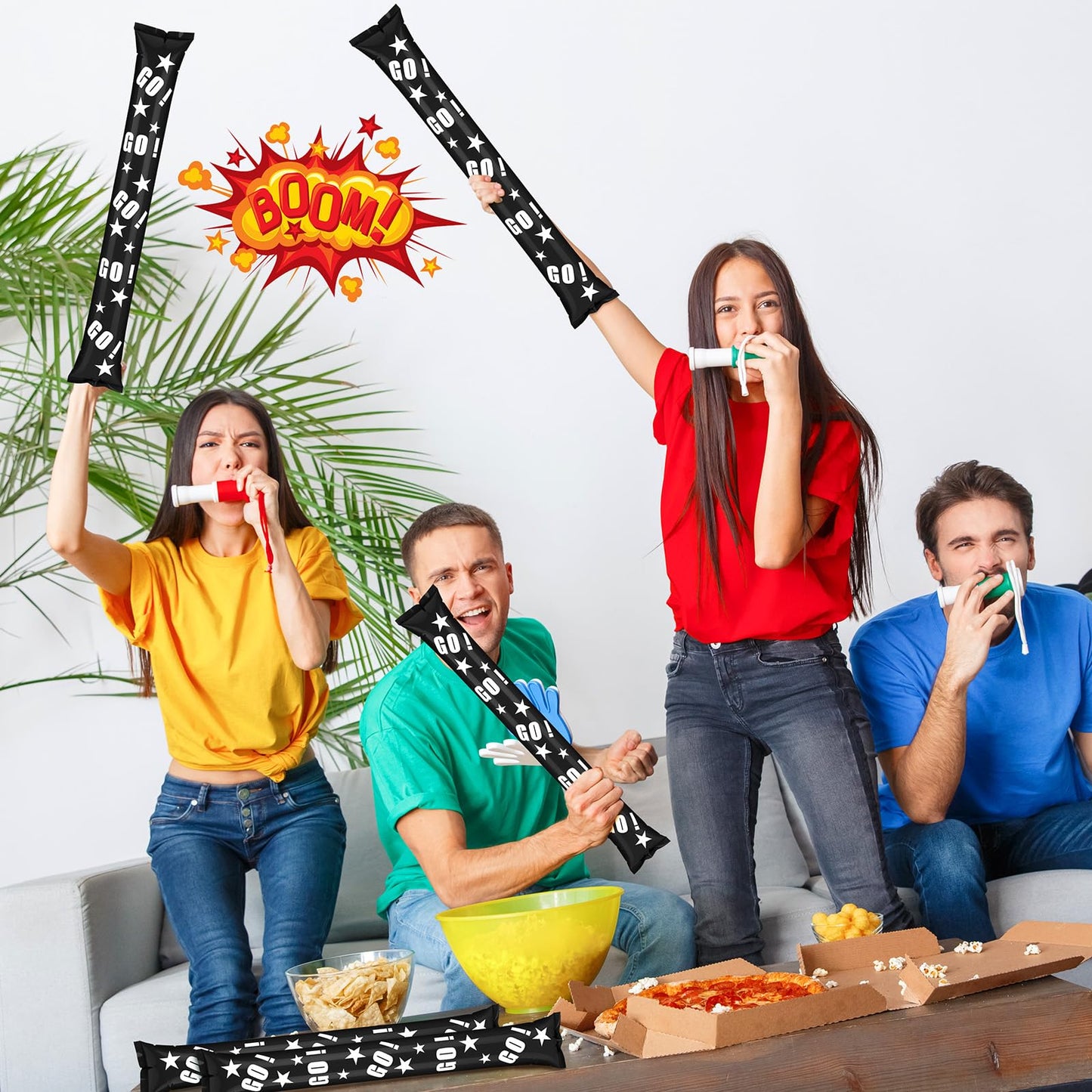 Hungdao 100 Pcs Thunder Sticks Spirit Boom Sticks Cheerleading Football Noise Makers Inflatable Noisemakers for Party Dance Bask
