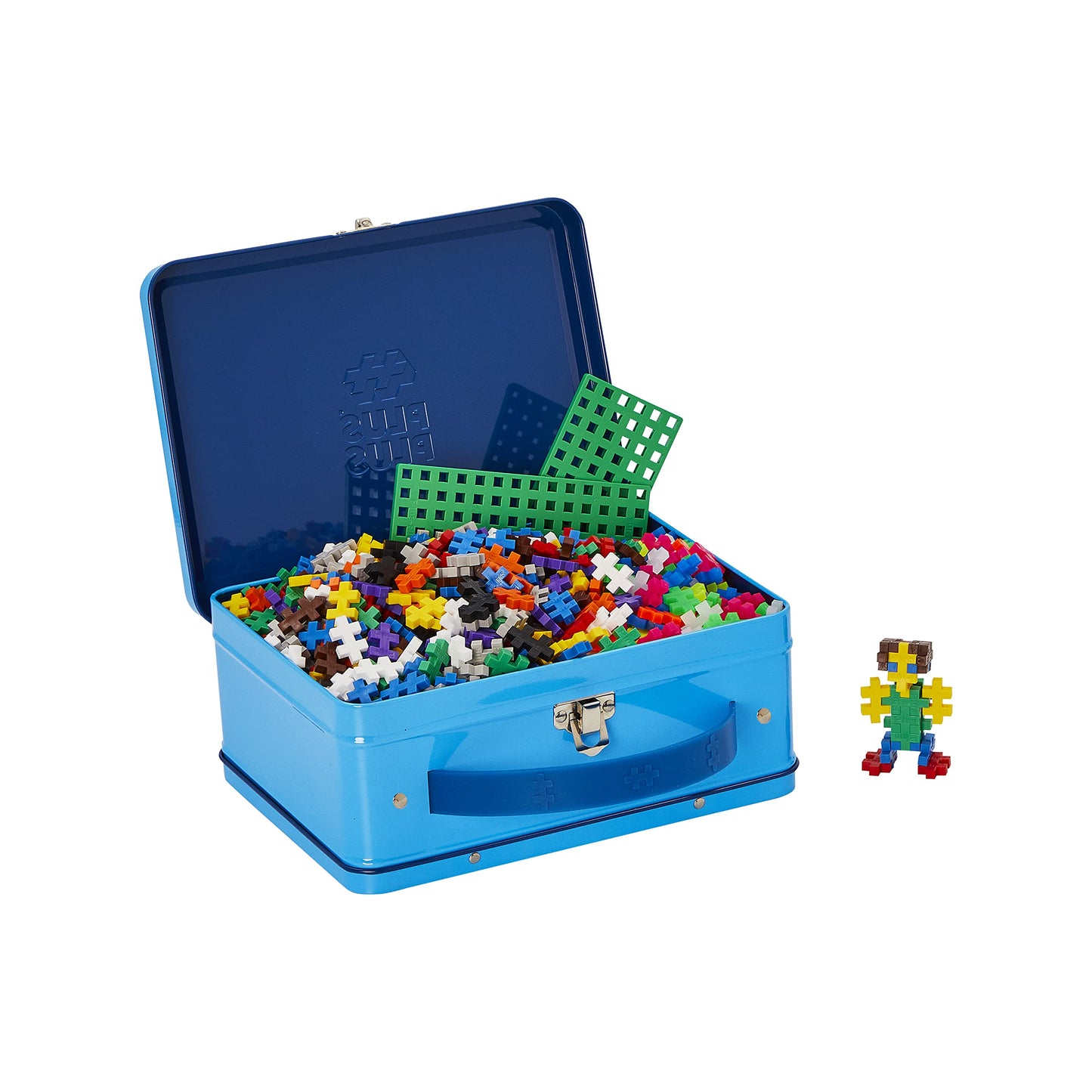Plus Plus Building Set With Metal Suitcase, 3D Open Ended Stem Toy For Kids, 600 Mini Interlocking Pieces, 2 Green Baseplates