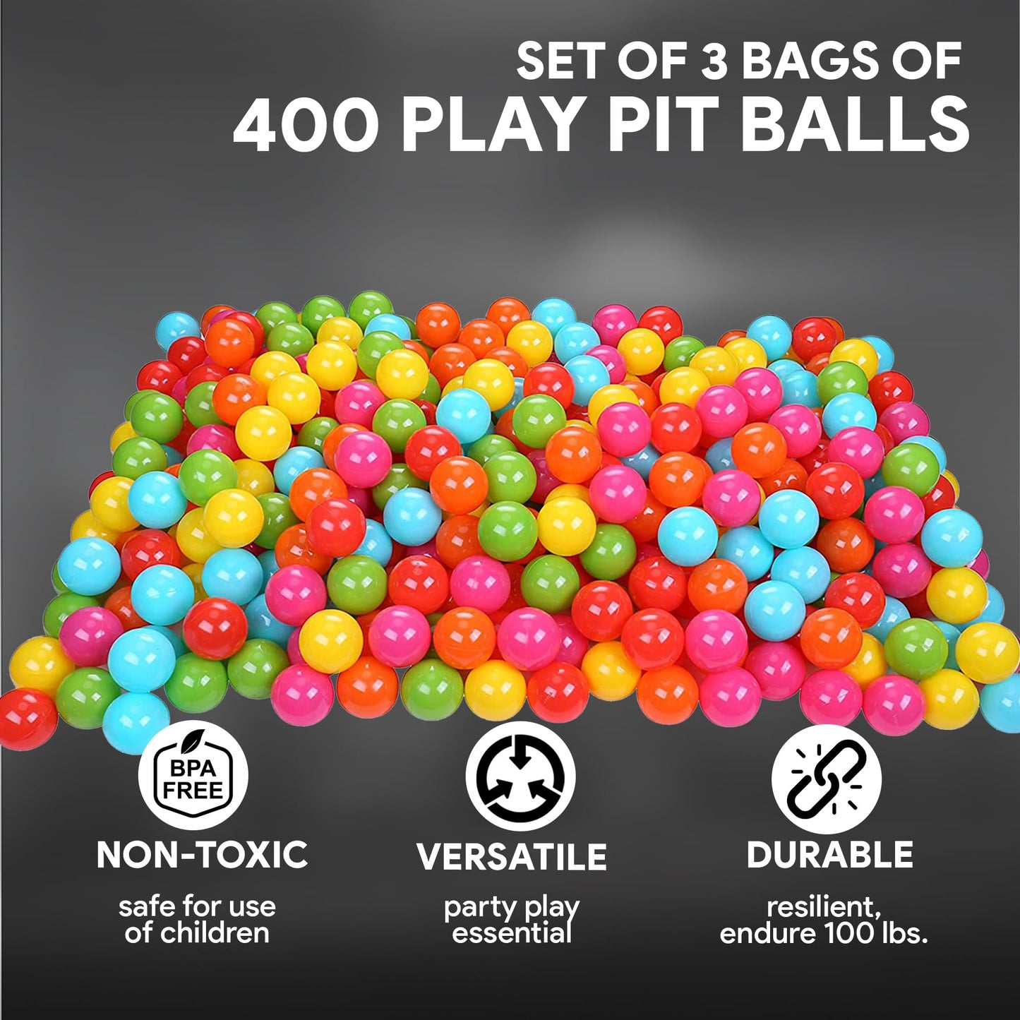 Balancefrom Fitness 2.3 Inch 400 Crush Proof Play Pit Balls With Mesh Storage Bag For Playpens, Bounce Houses, And Kiddie Pools, Multicolor (3 Pack)