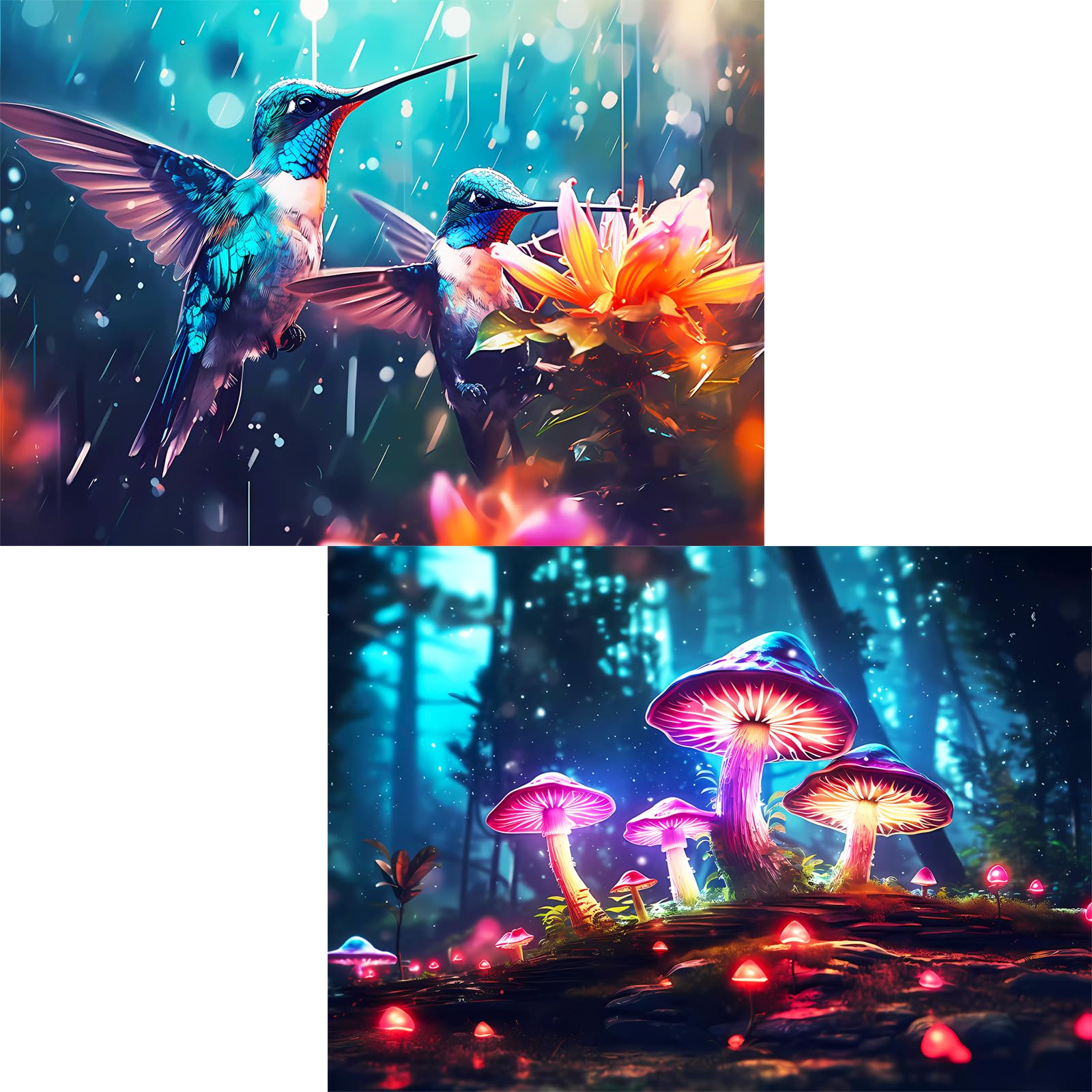 Edsjegn 2 Pack 1000 Piece Puzzle for mature-themeds Jigsaw Puzzles 1000 Pieces 2000 Piece Puzzles for mature-themeds Hummingbird Mushroom Jigsaw Puzzles White Elephant Gifts