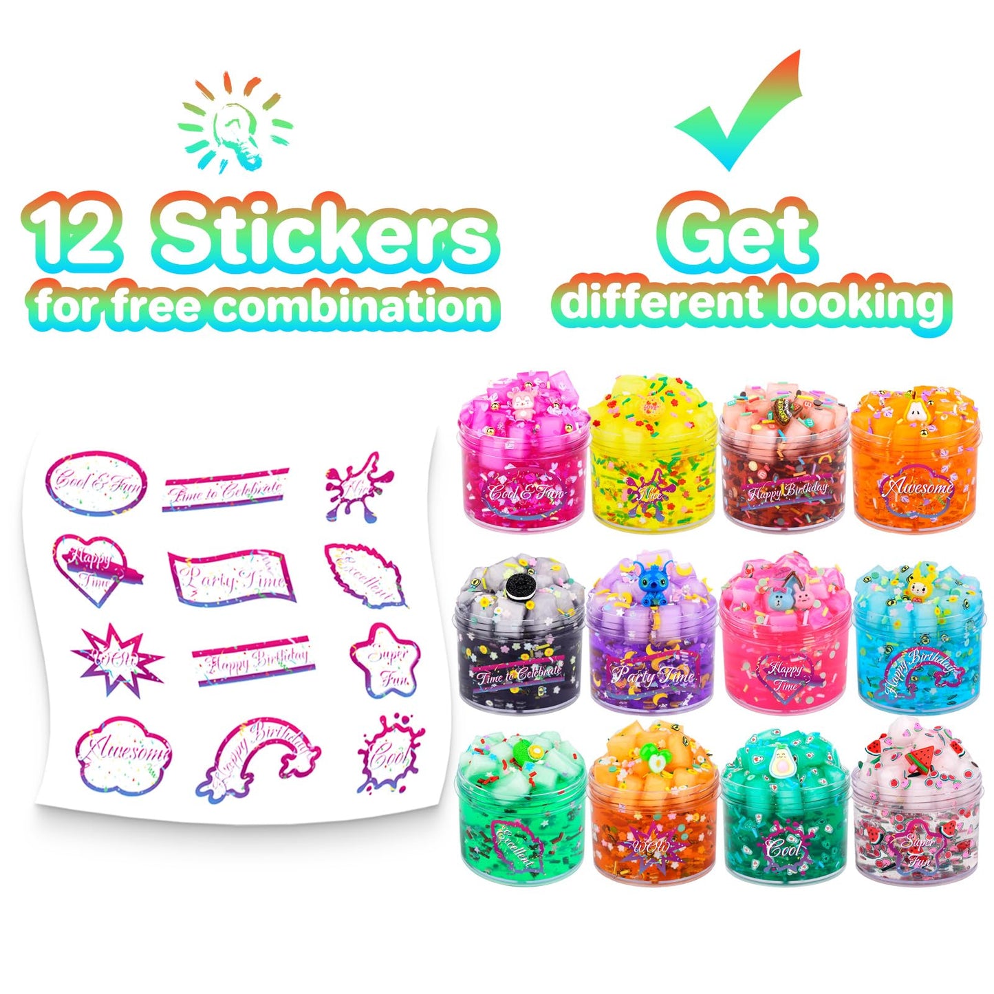 Hahafunyo 12 Pack Jelly Cubes Clear Slime Set - Small PVA-Based Slime for Kids - Holiday Birthday Party Favors