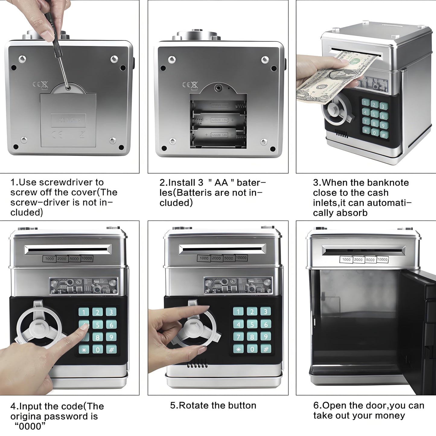 Cabhuti Piggy Bank Electronic Mini Atm For Kids Toy, Safe Money Saving Box Coin Banks Password Code Lock For 3-14 Years Old Kids