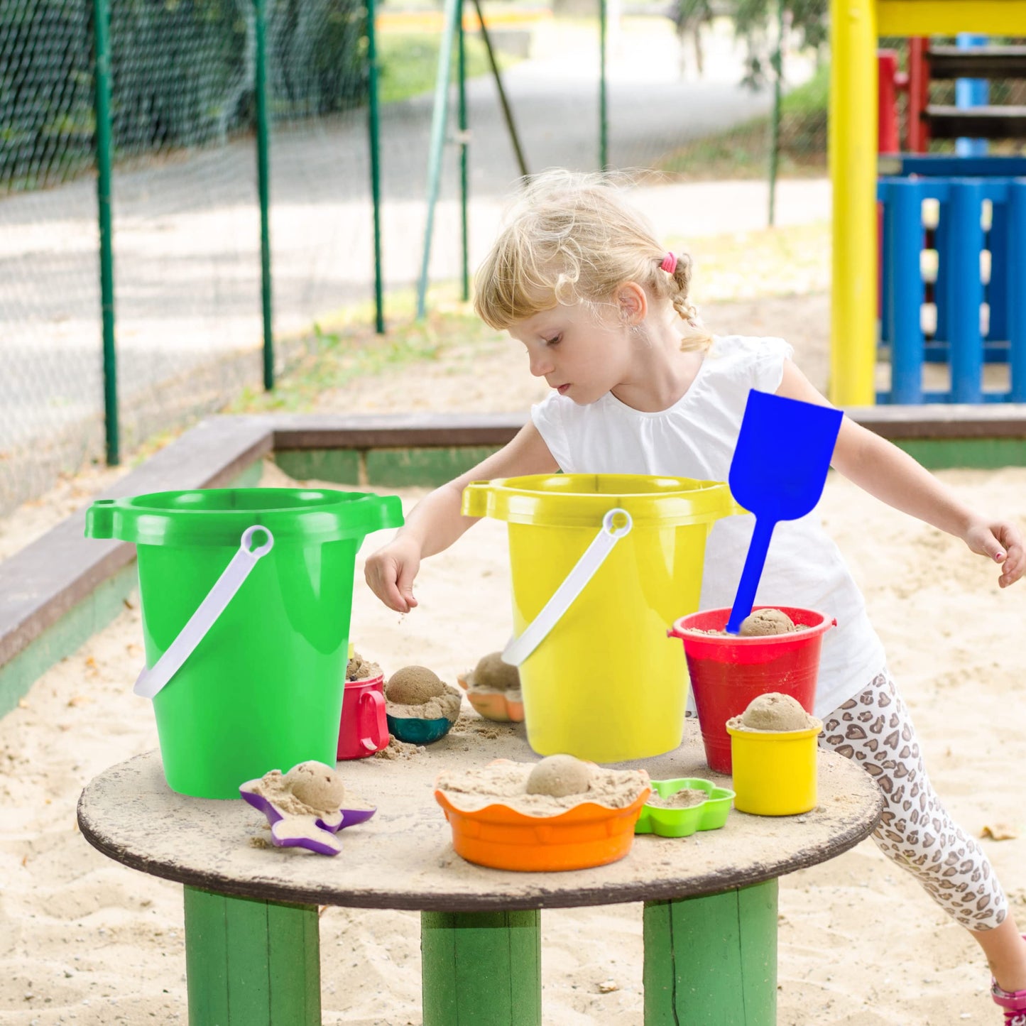 4E's Novelty 6 Pack 7.5'' Beach Buckets and Shovels for Kids Bulk - Strong Large Sand Bucket for Toddler Beach Toys for Kids 3-1
