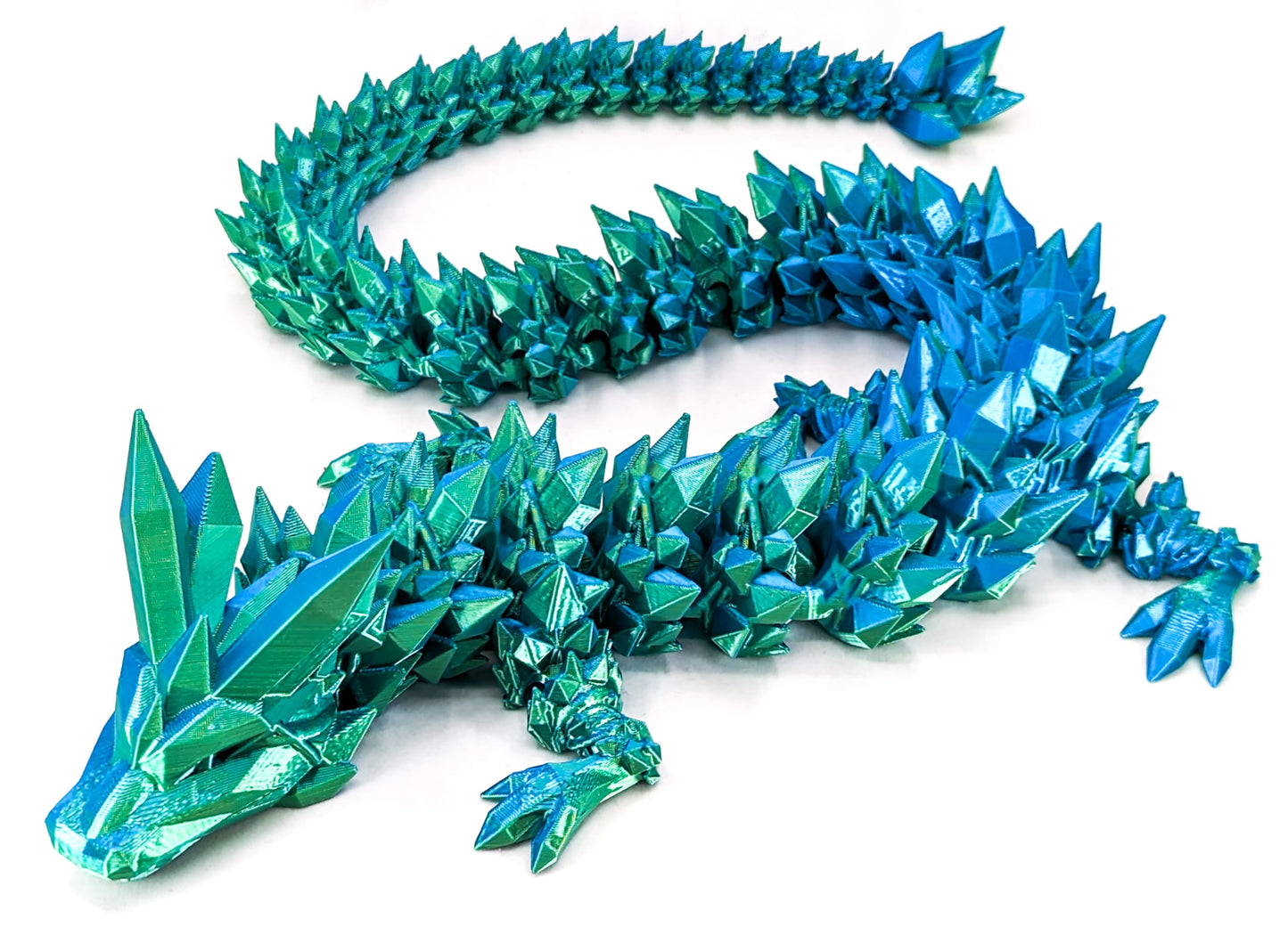 Subpoly Large 24 Articulated Crystal Dragon - Multi Color 3D Printed Plastic Dragon Figure - Rainbow Pearlescent Colors - Interlocked Body Segments and Legs (Large 24  Electrum)