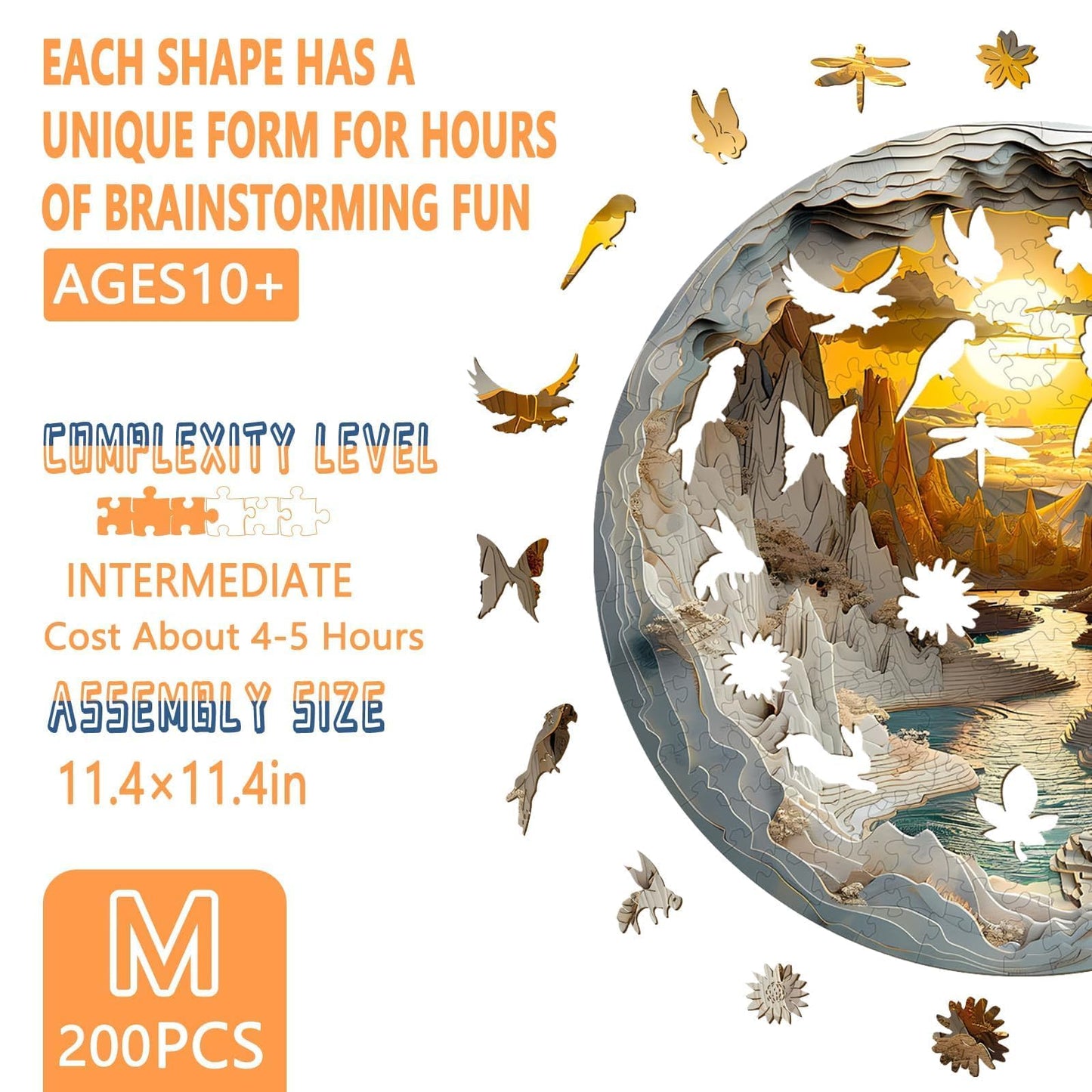 Wooden Puzzles for mature-themeds  3D Vision Effects Inside The Cave Wood Puzzles mature-themed  Mountain Rivulet Sunset Landscape Wooden Jigsaw Puzzles for mature-themeds  Home Decor (M-11.4 * 11.4in -200 pcs)