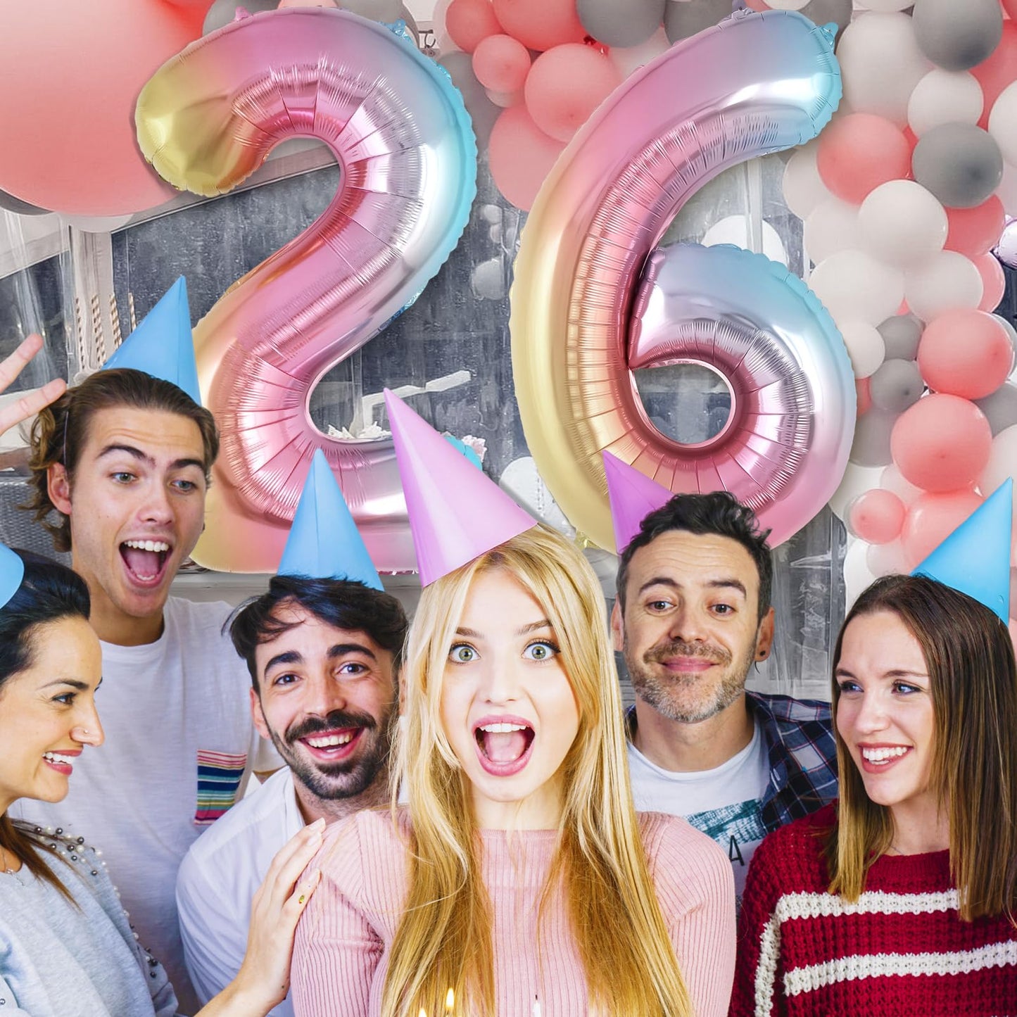 Rainbow Gradient Number 6 Balloon, 40 Inch Big Large Foil Number Balloons, Jumbo Mylar Number 6 Balloons For 6 Year Old Birthday