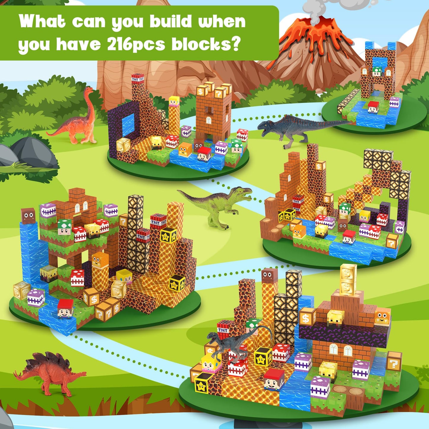 Cuteland Magnetic Blocks 216Pcs Game Style, Magnetic Building Blocks For Boys 6-8, Toys Gift For 6+ Year Old Kids