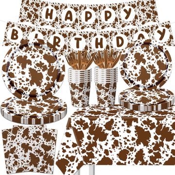 Highland Cow Decorations, 142Pcs Cow Print Plates And Napkins Party Supplies, Brown Cow Birthday Party Decorations Tableware Cup