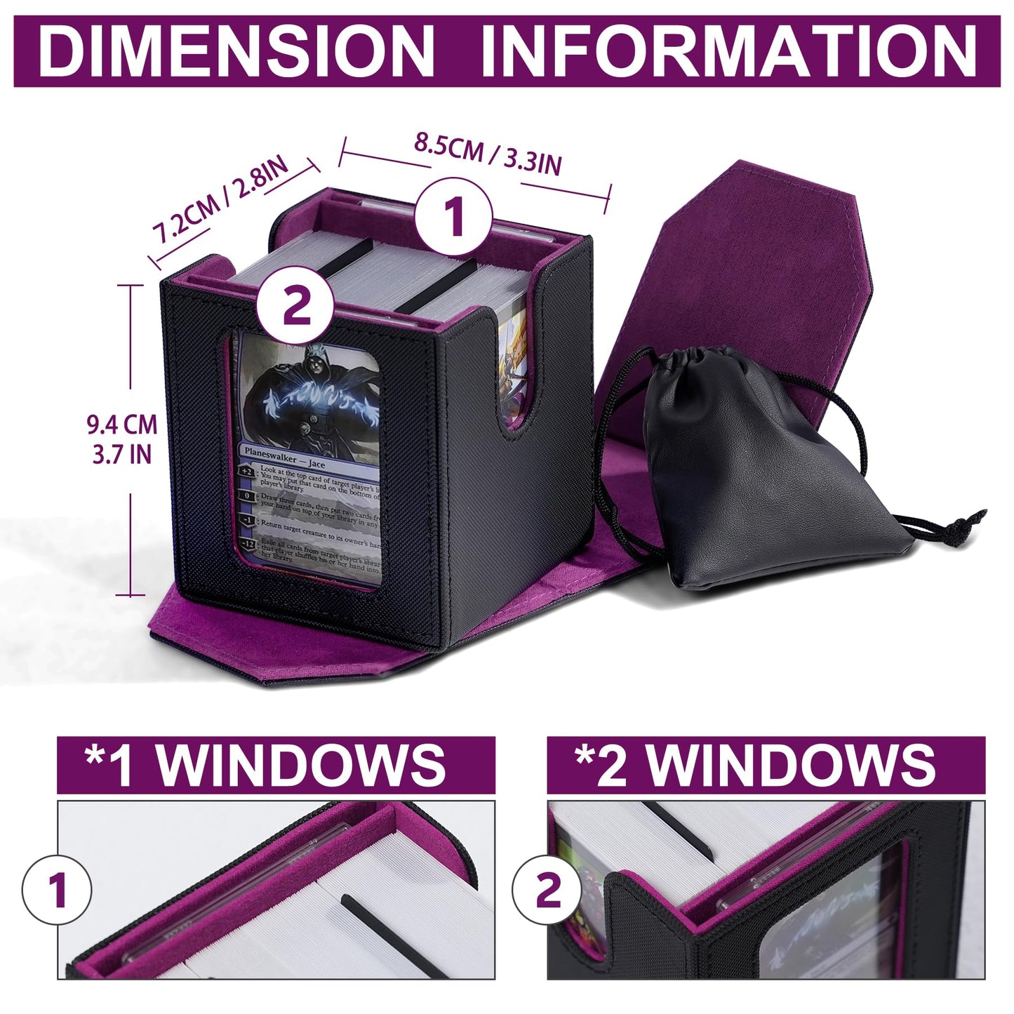 Scimi Commander Dual Display Deck Box - protected designed Design Holds 130 Double-Sleeved/100 Triple-Sleeved Cards  Includes 2 Thick Card Bricks & 2 Dividers  Leather Multi-Function Storage Case (Dragon)