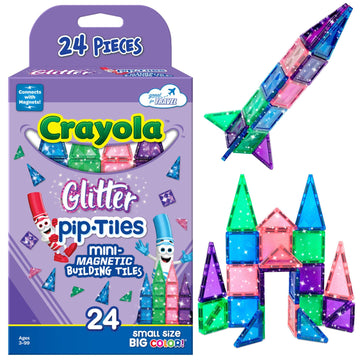 Createon Crayola Mini Magnetic Pip-Tiles, Building Set For Kids, Magnetic Building Easter Toys For Kids, Stem Travel Toys For Boys And Girls Ages 3+, 24-Piece Set (Glitter)
