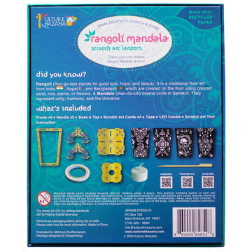 Kulture Khazana: Rangoli Mandala Scratch Art Lantern - DIY Craft Kit, LED Candle, 12 Tall, India & South Asian Culture Activity