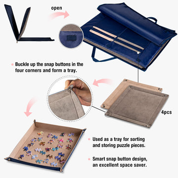 LAVIEVERT 1000 Pieces Jigsaw Puzzle Board with Padded Cover, Portable Case, 4 Sorting Trays, Non-Slip Surface - Royal Blue, Khaki, Gray
