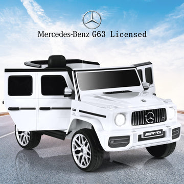 Infans Licensed Mercedes Benz G63 Kids Ride On Car, 12V Electric Vehicle With Remote Control, Double Open Doors, Music, Bluetooth, Wheels Suspension, Battery Powered For Children Boy Girl (White)