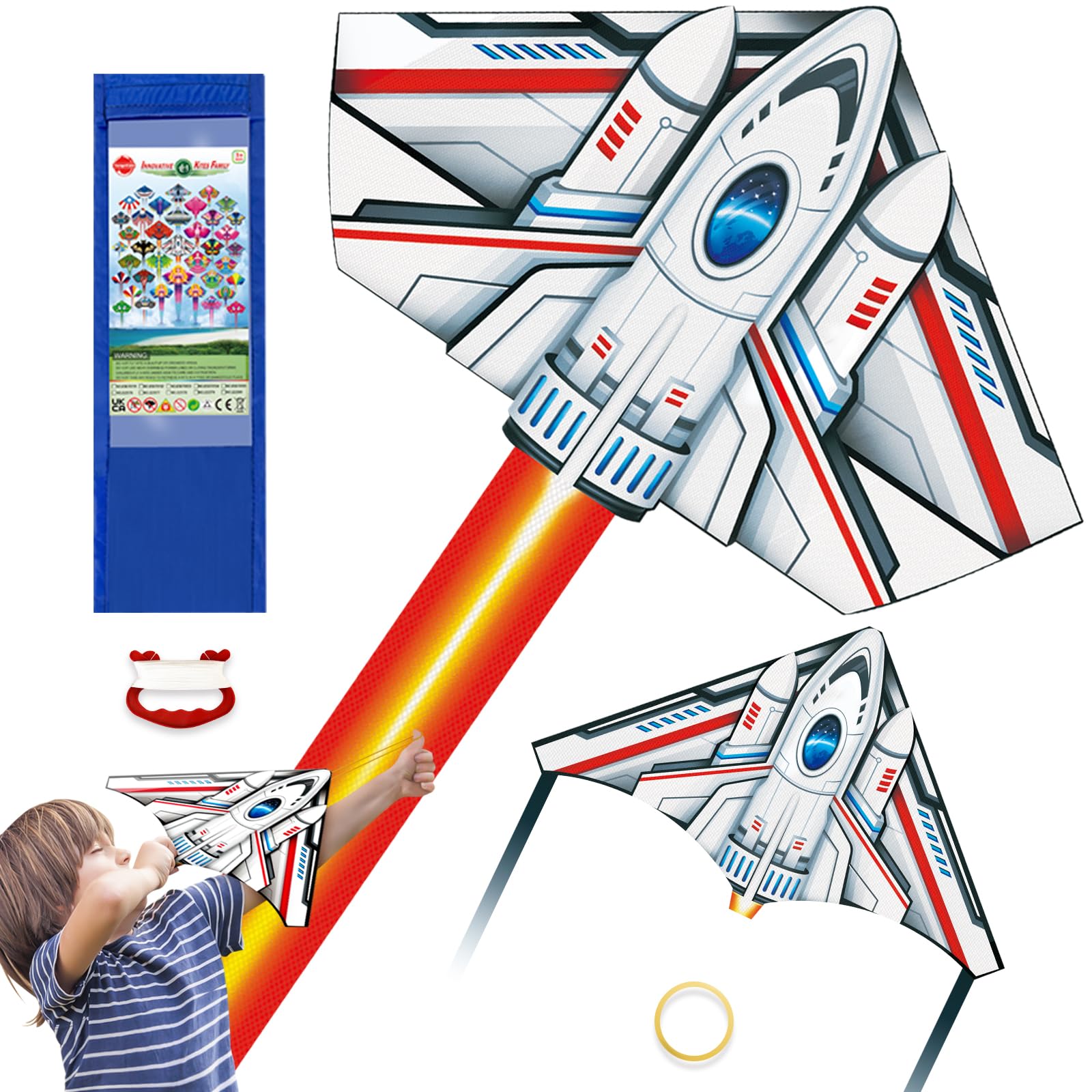 Kite, 2 Pack Easy To Fly Rocket Plane Kite With Mini Launcher Kites For Kids Ages 4-8 8-12 Boys Easter Gift Kites For Children & Adults With 328Ft Kite String For Outdoor Games And Family Activities