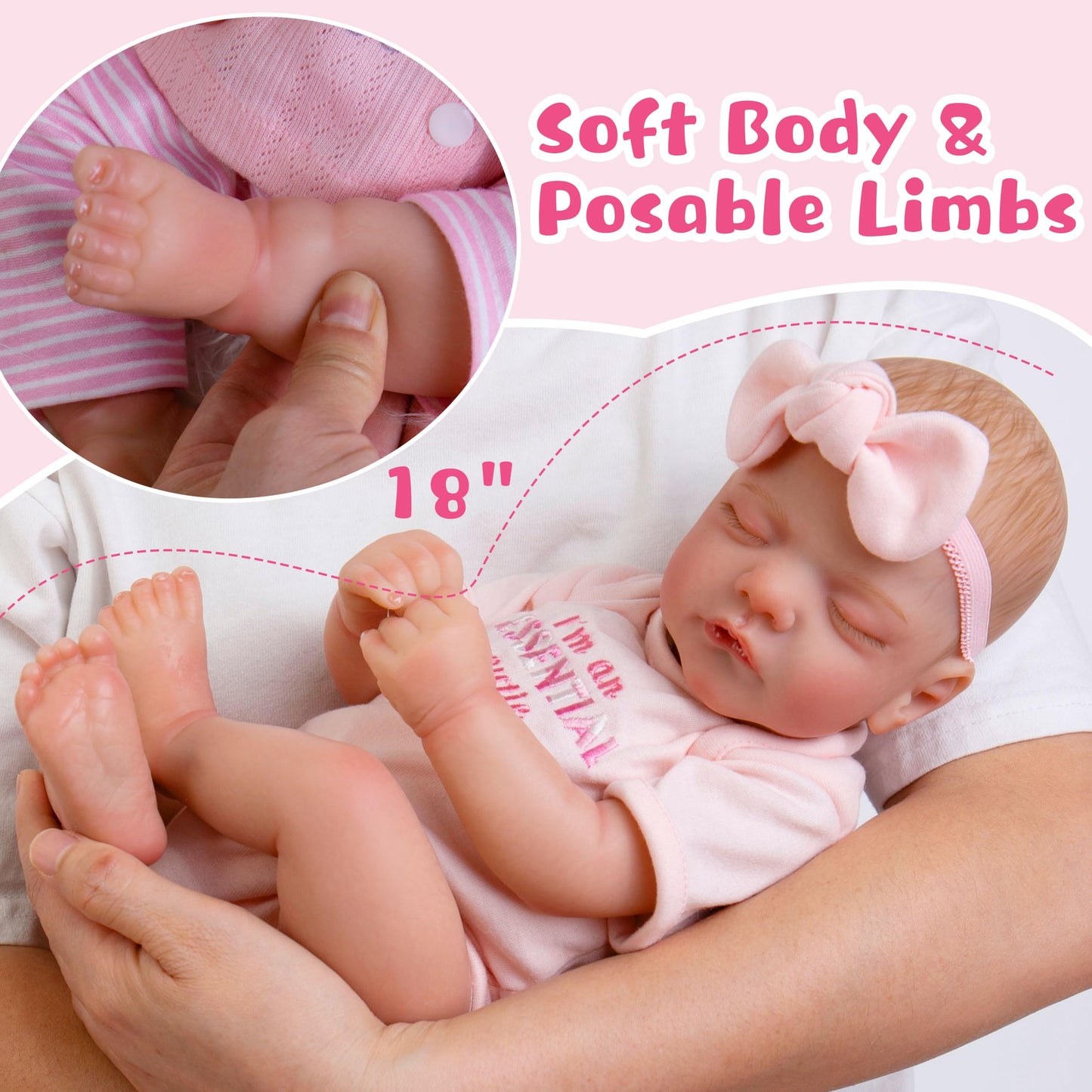 EKOKIZ Reborn Baby Dolls 18-Inch Soft Skin Realistic Baby Dolls Cloth Body Sleeping Girl Baby Dolls That Look Real Newborn Baby