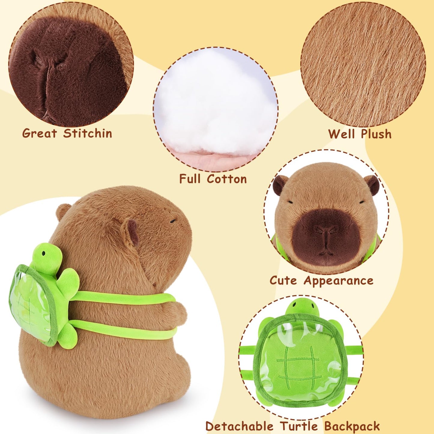 Achwishap Capybara Plush,Cute Plushies Capybara Stuffed Animal,Soft Capybara Plush Toys,Kawaii Plush Stuffed Toys With Turtle Backpack Plushies Gifts For Kids Adults Birthday(Capybara Turtle,14”)
