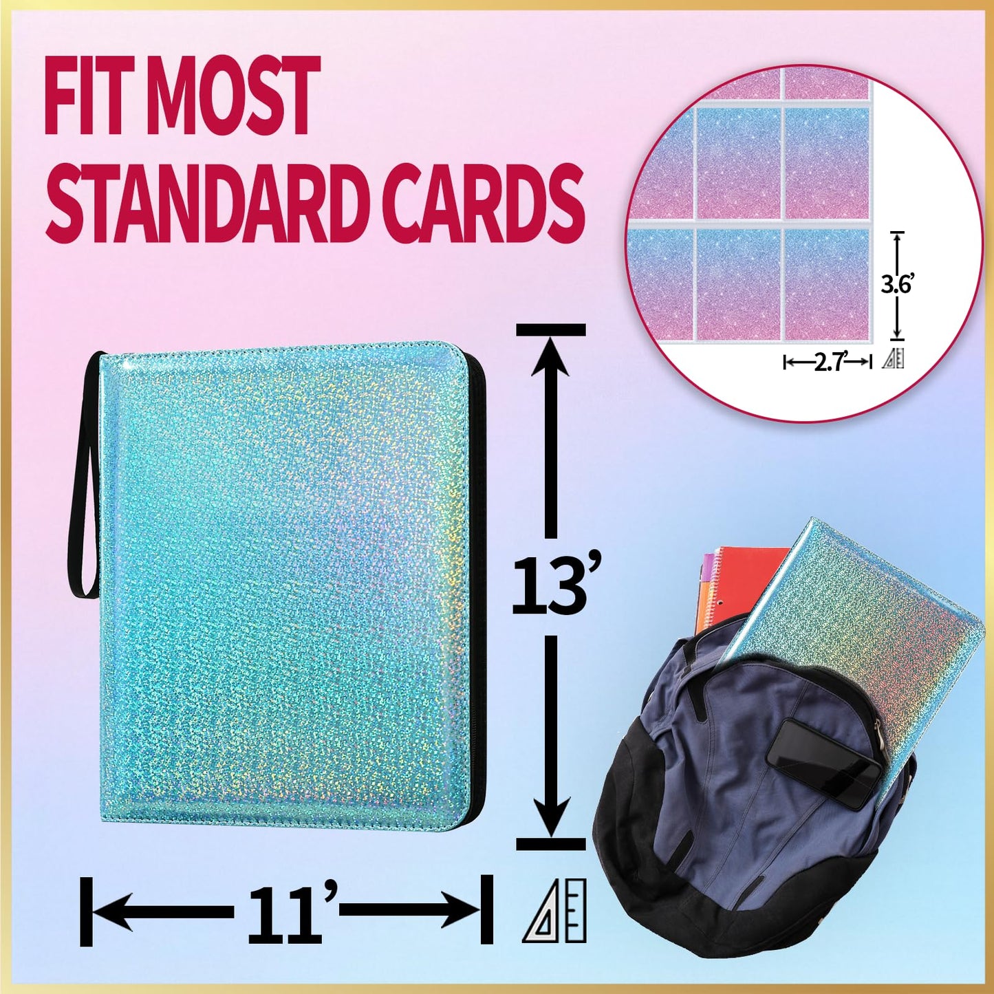 Dosanlues 9 Pocket Card Binder - 1080 Double Sided Pocket PU enhanced Zip Trading Card Binder Collectible Card Albums for MTG  TCG  Sports Cards  Game Cards - Blue