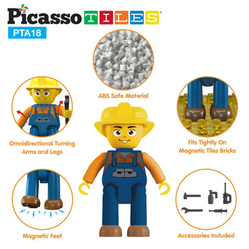 Picasso Toys Magnetic Action Figures 4 Piece City Builder Character For Magnet Building Block Tiles Expansion Pack Construction